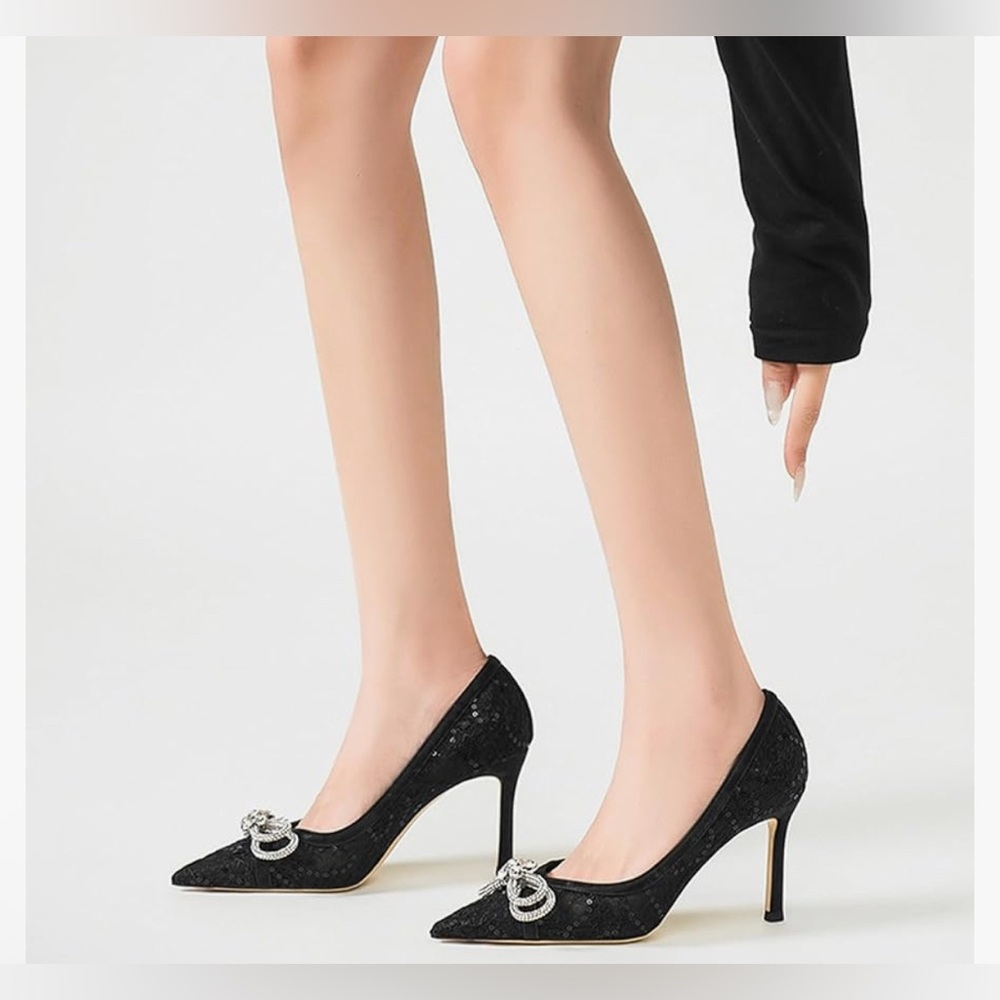 Pointed Toe Dress Pumps Comfortable Work Heels Black Prom Bride Bridesmaid Shoes